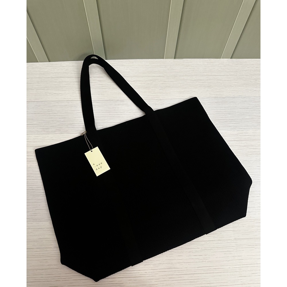 A New Day Black Knit Tote Bag Recycled Polyester Shoulder Bag NWT 024 06 4455